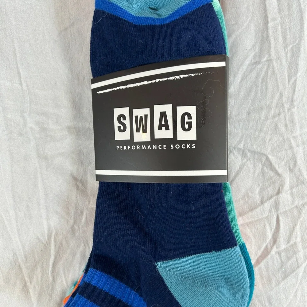SWAG Performance Socks Mens 4 Pack Quarter Socks Blue Orange Size 8-13